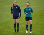 8 October 2022; Ciara Grant and Kyra Carusa, left, during a Republic of Ireland Women training session at FAI National Training Centre in Abbotstown, Dublin. Photo by Stephen McCarthy/Sportsfile