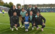 8 October 2022; Mascot Oran McConville with Leinster players, Tommy O'Brien, Rónan Kelleher, Dave Kearney, Caelan Doris, Hugo Keenan, Ciarán Frawley, Jamison Gibson-Park and James Lowe at the United Rugby Championship match between Leinster and Cell C Sharks at RDS Arena in Dublin. Photo by Brendan Moran/Sportsfile