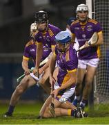 8 October 2022; Brian Sheehy of Kilmacud Crokes saves a shot on goal from a free from Paul Ryan of Ballyboden St Enda's during the Go Ahead Dublin County Senior Club Hurling Championship Semi-Final match between Kilmacud Crokes and Ballyboden St Enda's at Parnell Park in Dublin. Photo by Piaras Ó Mídheach/Sportsfile