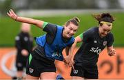 9 October 2022; Saoirse Noonan and Ciara Grant, right, during a Republic of Ireland Women training session at FAI National Training Centre in Abbotstown, Dublin. Photo by Stephen McCarthy/Sportsfile