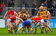 9 October 2022; Players of both sides contest possession during the Go Ahead Dublin County Senior Club Hurling Championship Semi-Final match between Cuala and Na Fianna at Parnell Park in Dublin. Photo by Ben McShane/Sportsfile