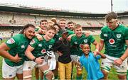 9 October 2022; Emerging Ireland players celebrate with young supporters following the Toyota Challenge match between Toyota Cheetahs and Emerging Ireland at Toyota Stadium in Bloemfontein, South Africa. Photo by Johan Pretorius/Sportsfile