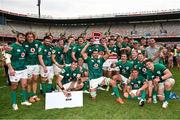 9 October 2022; Max Deegan of Emerging Ireland lifts the trophy alongside his teammates following the Toyota Challenge match between Toyota Cheetahs and Emerging Ireland at Toyota Stadium in Bloemfontein, South Africa. Photo by Johan Pretorius/Sportsfile