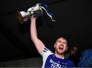 9 October 2022; St Patrick's captain Thomas Kelly lifts the trophy after his side's victory in the Wicklow County Senior Football Championship Final match between Baltinglass and St Patrick's at the County Grounds in Aughrim, Wicklow. Photo by Harry Murphy/Sportsfile