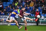 9 October 2022; Adam Ryan of Portarlington scores a point despite the efforts of Johnny Kelly of O'Dempseys during the Laois County Senior Football Championship Final match between O'Dempseys and Portarlington at MW Hire O'Moore Park in Portlaoise, Laois. Photo by Sam Barnes/Sportsfile