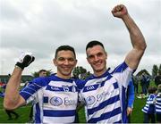 9 October 2022; Naas players Eamonn Callaghan, left, and Eoin Doyle celebrate after their side's victory in the Kildare County Senior Football Championship Final match between Clane and Naas at St Conleth's Park in Newbridge, Kildare. Photo by Piaras Ó Mídheach/Sportsfile