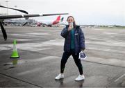 9 October 2022; Megan Campbell at Dublin Airport ahead of the team's chartered flight to Glasgow for their FIFA Women's World Cup 2023 Play-off against Scotland, at Hampden Park in Glasgow, on Tuesday next. Photo by Stephen McCarthy/Sportsfile