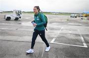 9 October 2022; Áine O'Gorman at Dublin Airport ahead of the team's chartered flight to Glasgow for their FIFA Women's World Cup 2023 Play-off against Scotland, at Hampden Park in Glasgow, on Tuesday next. Photo by Stephen McCarthy/Sportsfile