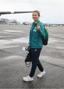 9 October 2022; Kyra Carusa at Dublin Airport ahead of the team's chartered flight to Glasgow for their FIFA Women's World Cup 2023 Play-off against Scotland, at Hampden Park in Glasgow, on Tuesday next. Photo by Stephen McCarthy/Sportsfile