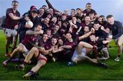 9 October 2022; Portarlington players celebrate after their side's victory in the Laois County Senior Football Championship Final match between O'Dempseys and Portarlington at MW Hire O'Moore Park in Portlaoise, Laois. Photo by Sam Barnes/Sportsfile