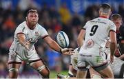8 October 2022; Duane Vermeulen of Ulster passes to John Cooney during the United Rugby Championship match between Ulster and Ospreys at Kingspan Stadium in Belfast. Photo by Ramsey Cardy/Sportsfile