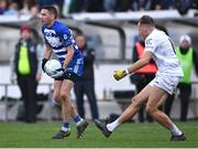 9 October 2022; Eamonn Callaghan of Naas in action against Brian McLoughlin of Clane during the Kildare County Senior Football Championship Final match between Clane and Naas at St Conleth's Park in Newbridge, Kildare. Photo by Piaras Ó Mídheach/Sportsfile
