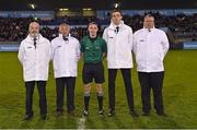 8 October 2022; Referee Thomas Gleeson and his umpires before the Go Ahead Dublin County Senior Club Hurling Championship Semi-Final match between Kilmacud Crokes and Ballyboden St Enda's at Parnell Park in Dublin. Photo by Piaras Ó Mídheach/Sportsfile