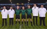 8 October 2022; Referee Thomas Gleeson and his match officials before the Go Ahead Dublin County Senior Club Hurling Championship Semi-Final match between Kilmacud Crokes and Ballyboden St Enda's at Parnell Park in Dublin. Photo by Piaras Ó Mídheach/Sportsfile