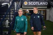 10 October 2022; Denise O'Sullivan, left, and Isibeal Atkinson during a Republic of Ireland Women training session at Hampden Park in Glasgow, Scotland. Photo by Stephen McCarthy/Sportsfile