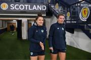 10 October 2022; Keeva Keenan, left, and Saoirse Noonan during a Republic of Ireland Women training session at Hampden Park in Glasgow, Scotland. Photo by Stephen McCarthy/Sportsfile