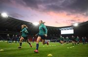 10 October 2022; Abbie Larkin, right, and Jamie Finn during a Republic of Ireland Women training session at Hampden Park in Glasgow, Scotland. Photo by Stephen McCarthy/Sportsfile
