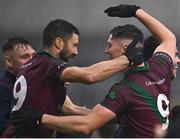 9 October 2022; Portarlington players David Murphy, left, and Sean Byrne celebrate after their side's victory in the Laois County Senior Football Championship Final match between O'Dempseys and Portarlington at MW Hire O'Moore Park in Portlaoise, Laois. Photo by Sam Barnes/Sportsfile