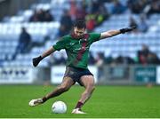 9 October 2022; Portarlington goalkeeper Scott Osbourne takes a free during the Laois County Senior Football Championship Final match between O'Dempseys and Portarlington at MW Hire O'Moore Park in Portlaoise, Laois. Photo by Sam Barnes/Sportsfile