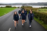 11 October 2022; Republic of Ireland players, from left, Chloe Mustaki, Niamh Farrelly and Áine O'Gorman on a team walk around the grounds of their team hotel before the FIFA Women's World Cup 2023 Play-off match between Scotland and Republic of Ireland at Hampden Park in Glasgow, Scotland. Photo by Stephen McCarthy/Sportsfile