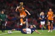11 October 2022; Heather Payne of Republic of Ireland in action against Nicola Docherty of Scotland during the FIFA Women's World Cup 2023 Play-off match between Scotland and Republic of Ireland at Hampden Park in Glasgow, Scotland. Photo by Stephen McCarthy/Sportsfile