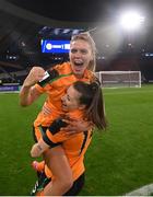 11 October 2022; Lily Agg and Lucy Quinn of Republic of Ireland celebrate after the FIFA Women's World Cup 2023 Play-off match between Scotland and Republic of Ireland at Hampden Park in Glasgow, Scotland. Photo by Stephen McCarthy/Sportsfile