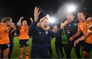 11 October 2022; Republic of Ireland manager Vera Pauw celebrates with her players after the FIFA Women's World Cup 2023 Play-off match between Scotland and Republic of Ireland at Hampden Park in Glasgow, Scotland. Photo by Stephen McCarthy/Sportsfile