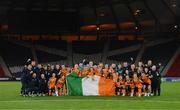 11 October 2022; Republic of Ireland players and staff celebrate after the FIFA Women's World Cup 2023 Play-off match between Scotland and Republic of Ireland at Hampden Park in Glasgow, Scotland. Photo by Stephen McCarthy/Sportsfile