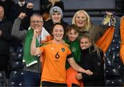 11 October 2022; Megan Campbell of Republic of Ireland celebrates with her family after the FIFA Women's World Cup 2023 Play-off match between Scotland and Republic of Ireland at Hampden Park in Glasgow, Scotland. Photo by Stephen McCarthy/Sportsfile