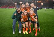 11 October 2022; Republic of Ireland players, from left, Rianna Jarrett, Harriet Scott, Ciara Grant, Megan Campbell, Denise O'Sullivan and Grace Moloney after the FIFA Women's World Cup 2023 Play-off match between Scotland and Republic of Ireland at Hampden Park in Glasgow, Scotland. Photo by Stephen McCarthy/Sportsfile