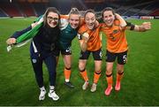 11 October 2022; Republic of Ireland players, from left, Keeva Keenan, Saoirse Noonan, Megan Campbell and Niamh Fahey after the FIFA Women's World Cup 2023 Play-off match between Scotland and Republic of Ireland at Hampden Park in Glasgow, Scotland. Photo by Stephen McCarthy/Sportsfile