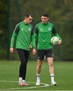 12 October 2022; Sean Kavanagh, left, and Gary O'Neill during a Shamrock Rovers squad training session at Roadstone Sports Club in Dublin. Photo by Seb Daly/Sportsfile