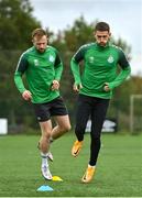 12 October 2022; Lee Grace, right, and Sean Hoare during a Shamrock Rovers squad training session at Roadstone Sports Club in Dublin. Photo by Seb Daly/Sportsfile
