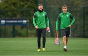 12 October 2022; Ronan Finn, left, and Viktor Serdeniuk before a Shamrock Rovers squad training session at Roadstone Sports Club in Dublin. Photo by Seb Daly/Sportsfile