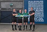 13 October 2022; In attendance during the GAA Referees Respect Day at Croke Park in Dublin  are, referees, from left, Colm Lyons, David Coldrick, Thomas Gleeson and Sean Hurson. Photo by Sam Barnes/Sportsfile