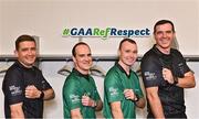 13 October 2022; In attendance during the GAA Referees Respect Day at Croke Park in Dublin are referees, from left, Colm Lyons, David Coldrick  Sean Hurson and Thomas Gleeson. Photo by Sam Barnes/Sportsfile