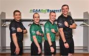 13 October 2022; In attendance during the GAA Referees Respect Day at Croke Park in Dublin are referees, from left, Colm Lyons, David Coldrick  Sean Hurson and Thomas Gleeson. Photo by Sam Barnes/Sportsfile