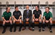 13 October 2022; In attendance during the GAA Referees Respect Day at Croke Park in Dublin are Uachtarán Chumann Lúthchleas Gael Larry McCarthy, centre, with referees, from left, David Coldrick, Colm Lyons, Thomas Gleeson and Sean Hurson. Photo by Sam Barnes/Sportsfile