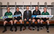 13 October 2022; In attendance during the GAA Referees Respect Day at Croke Park in Dublin are Uachtarán Chumann Lúthchleas Gael Larry McCarthy, centre, with referees, from left, David Coldrick, Colm Lyons, Thomas Gleeson and Sean Hurson. Photo by Sam Barnes/Sportsfile