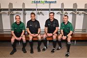13 October 2022; In attendance during the GAA Referees Respect Day at Croke Park in Dublin are referees, from left, David Coldrick, Colm Lyons, Thomas Gleeson and Sean Hurson. Photo by Sam Barnes/Sportsfile