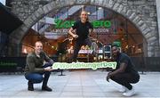 13 October 2022; Zambrero Ireland’s general manager Darragh Fanning, left, with Westmeath footballer Boidu Sayeh and Irish sprinter Sharlene Mawdsley at the launch of Zambrero Ireland’s first ever meal packing event which is taking place on World Hunger Day this Sunday. With the help of over 100 volunteers, Zambrero Ireland aims to pack 30,000 nutritious meals which will be donated to people in need in developing countries. Photo by David Fitzgerald/Sportsfile