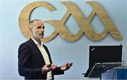 13 October 2022; Lecturer in Sport and Exercise Psychology at Ulster University, Dr Noel Brick, speaking during the GAA Referees Respect Day at Croke Park in Dublin. Photo by Sam Barnes/Sportsfile