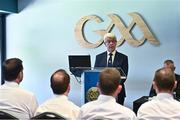 13 October 2022; Referee Development Committee Chairperson, Sean Martin, speaking during the GAA Referees Respect Day at Croke Park in Dublin. Photo by Sam Barnes/Sportsfile