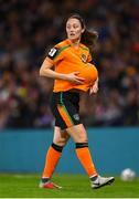 11 October 2022; Megan Campbell of Republic of Ireland prepares to take a throw-in during the FIFA Women's World Cup 2023 Play-off match between Scotland and Republic of Ireland at Hampden Park in Glasgow, Scotland. Photo by Stephen McCarthy/Sportsfile