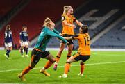 11 October 2022; Jamie Finn celebrates with Republic of Ireland team-mate Lucy Quinn, right, after the FIFA Women's World Cup 2023 Play-off match between Scotland and Republic of Ireland at Hampden Park in Glasgow, Scotland. Photo by Stephen McCarthy/Sportsfile