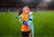 11 October 2022; Republic of Ireland's Lucy Quinn, left, and goalkeeper Courtney Brosnan celebrate after the FIFA Women's World Cup 2023 Play-off match between Scotland and Republic of Ireland at Hampden Park in Glasgow, Scotland. Photo by Stephen McCarthy/Sportsfile