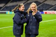 11 October 2022; Abbie Larkin, left, and Izzy Atkinson of Republic of Ireland celebrate after the FIFA Women's World Cup 2023 Play-off match between Scotland and Republic of Ireland at Hampden Park in Glasgow, Scotland. Photo by Stephen McCarthy/Sportsfile