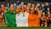 11 October 2022; Republic of Ireland players and staff celebrate after the FIFA Women's World Cup 2023 Play-off match between Scotland and Republic of Ireland at Hampden Park in Glasgow, Scotland. Photo by Stephen McCarthy/Sportsfile