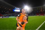 11 October 2022; Jamie Finn and Lucy Quinn of Republic of Ireland celebrate after the FIFA Women's World Cup 2023 Play-off match between Scotland and Republic of Ireland at Hampden Park in Glasgow, Scotland. Photo by Stephen McCarthy/Sportsfile