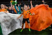 11 October 2022; Katie McCabe of Republic of Ireland and team-mates celebrate after the FIFA Women's World Cup 2023 Play-off match between Scotland and Republic of Ireland at Hampden Park in Glasgow, Scotland. Photo by Stephen McCarthy/Sportsfile